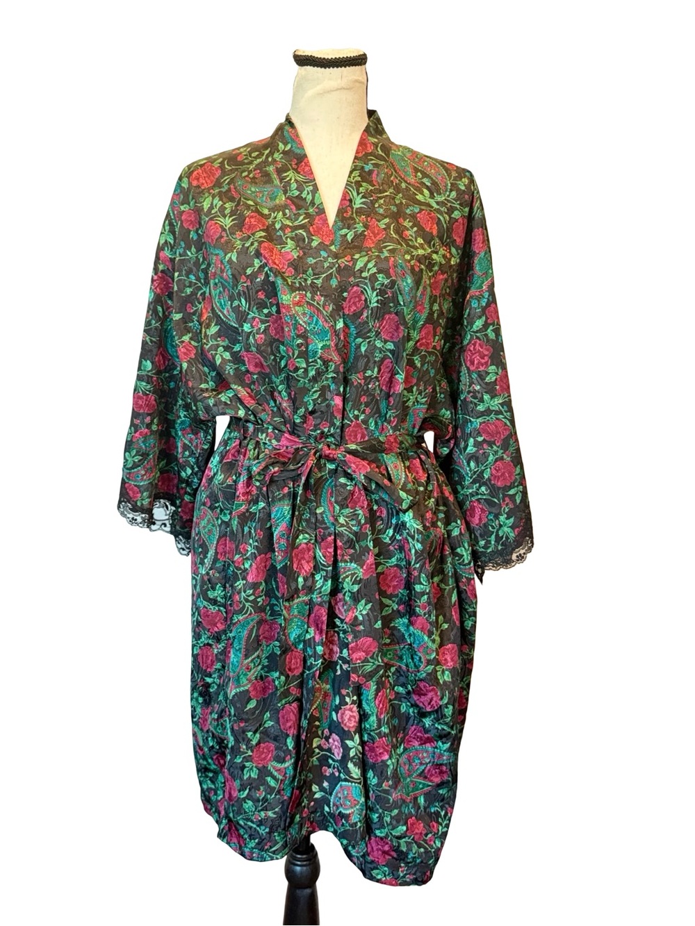 Vintage Delicates 2 Piece Lace Teddy & Robe Set Floral Paisley Sheer Lingerie
